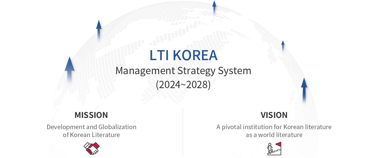 한국문학번역원 경영전략체계 (2022~2024) MISSION - 한국문학의 발전과 세계화 / ViSION - 세계문학으로서의 한국문학의 장을 여는 중추 기관